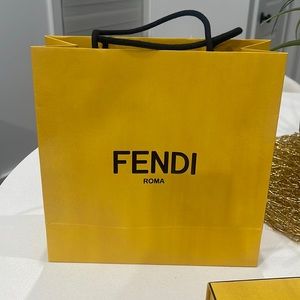 NEW FENDI Roma FF Empty Shopping Gift Bag Small 9” x 9” x 3” includes bow & bag